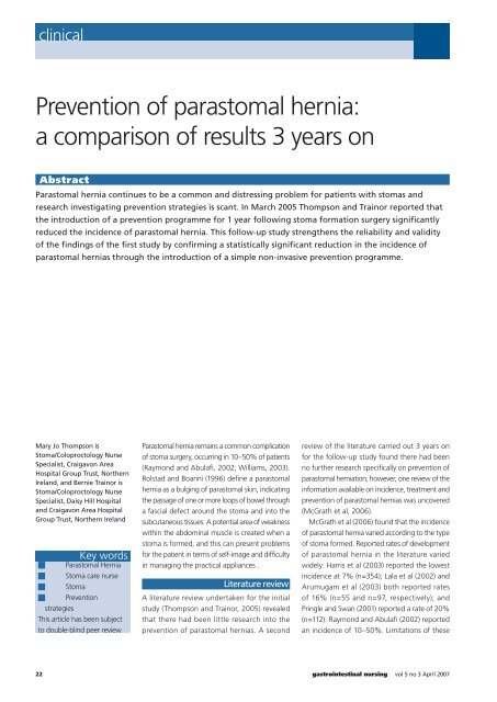 Prevention of parastomal hernia: a comparison of results 3 years on