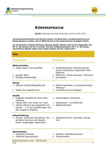 KÃRPERSPRACHE - Bewerbungstraining Online