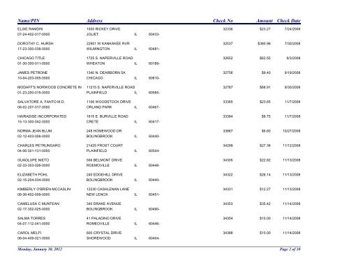 Current Levy Unclaimed Checks - Will County Treasurer