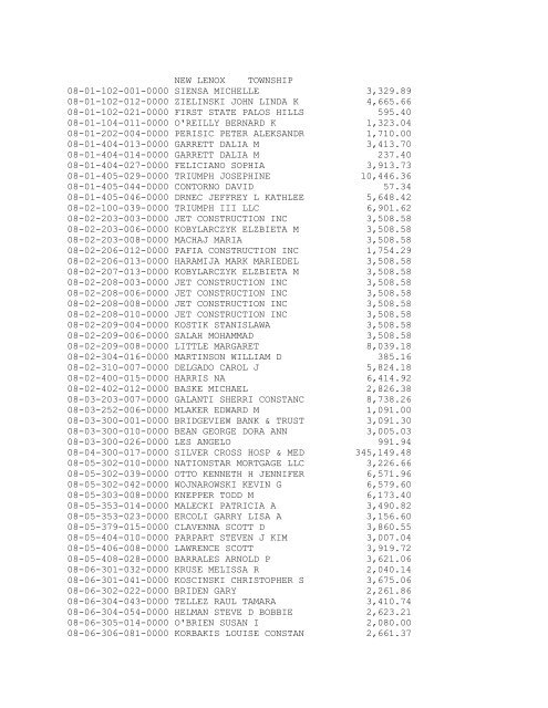 New Lenox Township 2010 Tax Sale - Will County Treasurer