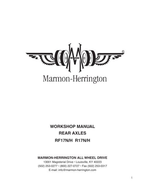 workshop manual rear axles rf17n/h r17n/h - Marmon-Herrington