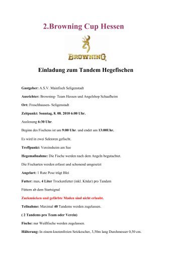 2.Browning Cup Hessen Einladung zum Tandem ... - MatchAngler
