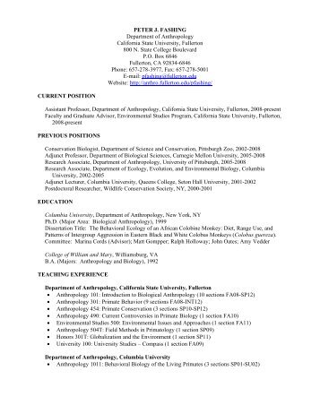 Curriculum Vitae - CSUF Anthropology - California State University ...