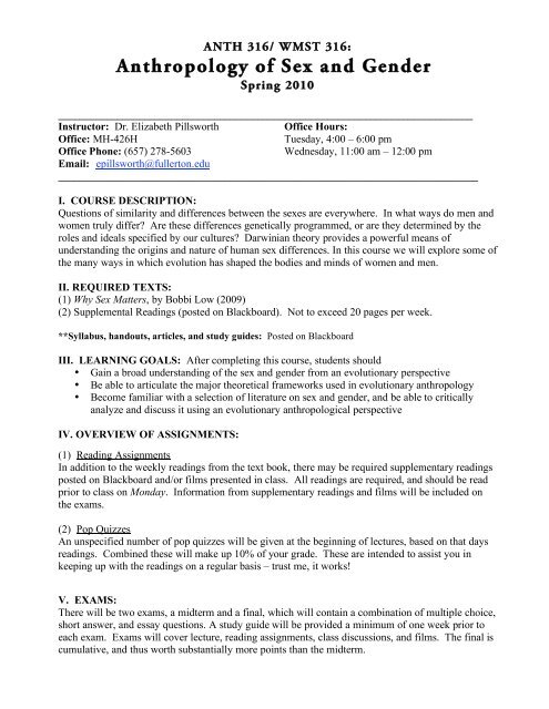 Syllabus: Section 1 - CSUF Anthropology - California State ...