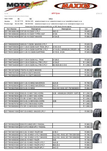 Description Description List ATV Tyres