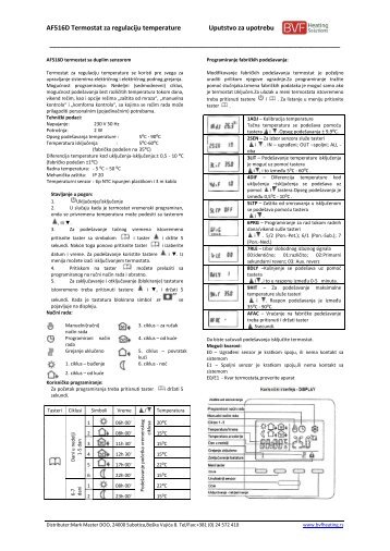 AF516D Termostat za regulaciju temperature Uputstvo za upotrebu