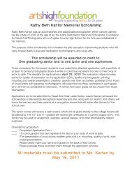 Kathy Beth Kantor Memorial Scholarship Application - Arts High ...