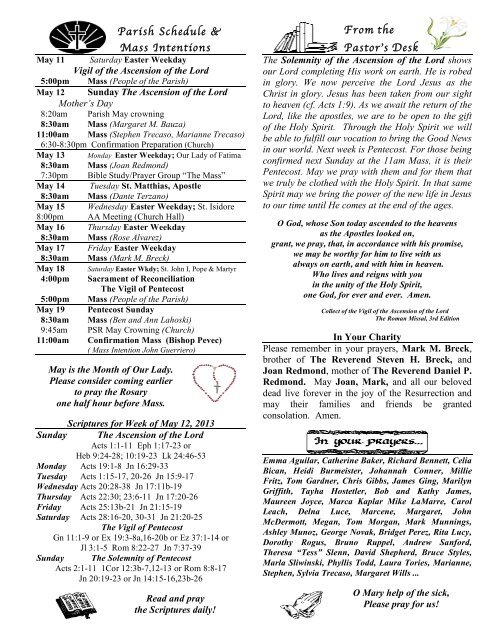 Ascension Sunday Bulletin 5/12/13 - Mother of Sorrows Parish