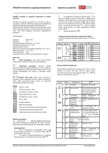 AF916DT termostat za regulaciju temperature Uputstvo za upotrebu