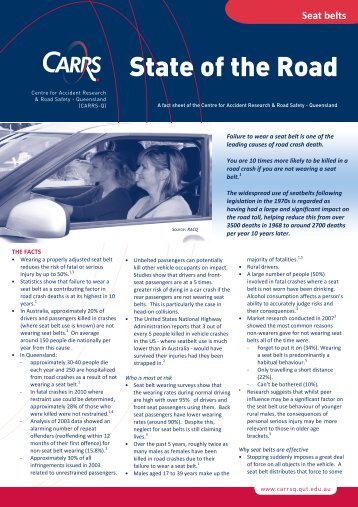 Seat belt fact sheet - Centre for Accident Research and Road Safety ...