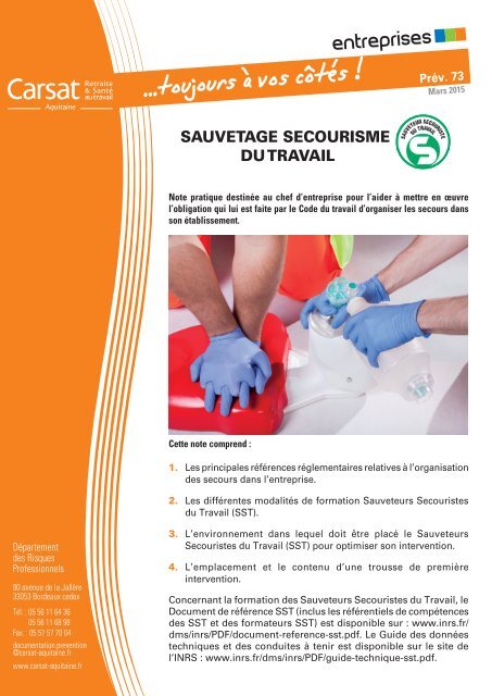 Guide des premiers secours - Téléchargement PDF