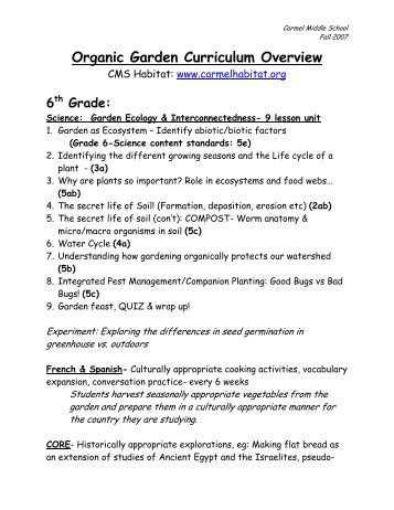 Organic Garden Curriculum Overview: 6th, 7th, and 8th Grade topics ...