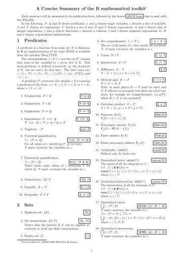 A Concise Summary of the B mathematical toolkit