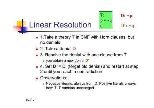 Linear Resolution and Introduction to First Order Logic