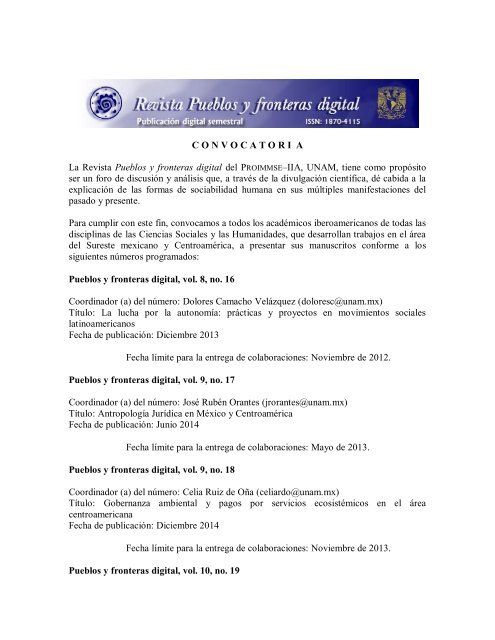 C O N V O C A T O R I  A La Revista Pueblos y fronteras digital del ...