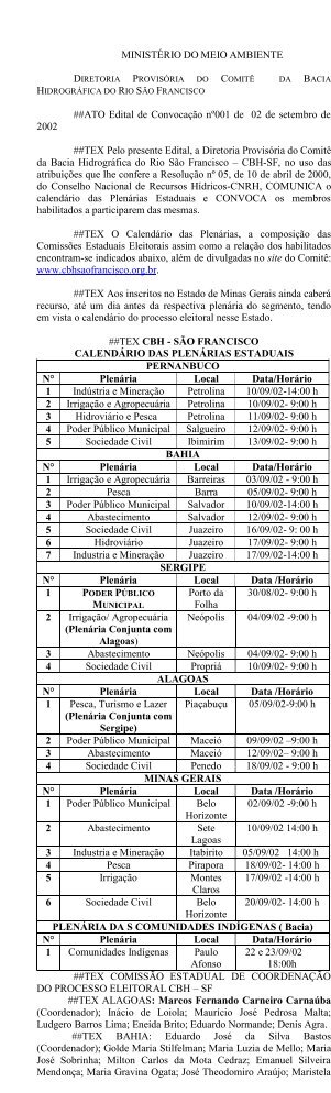 Edital de ConvocaÃ§Ã£o - CBH SÃ£o Francisco