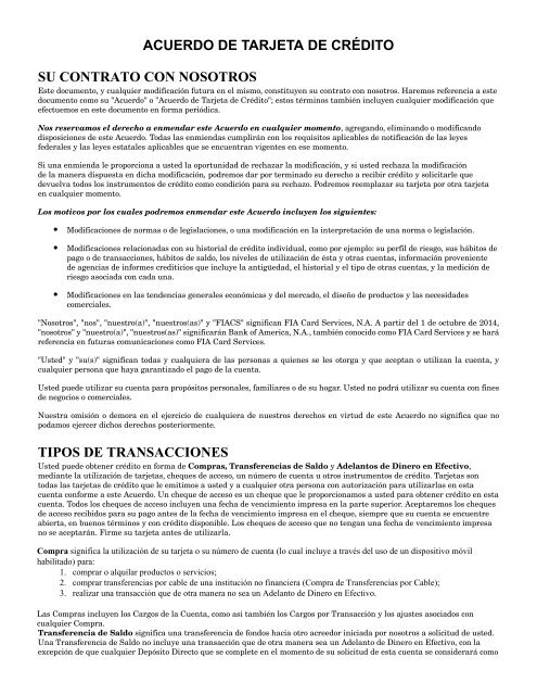 Ejemplo de Acuerdo de Tarjeta de CrÃ©dito para cuentas Visa ...