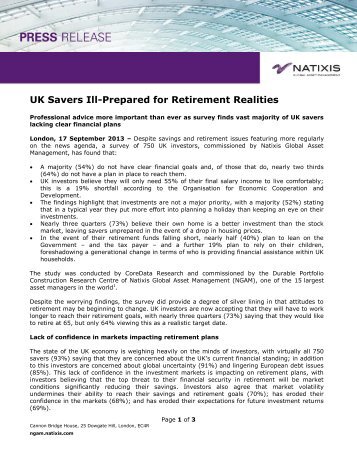 UK Savers Ill-Prepared for Retirement Realities - Natixis