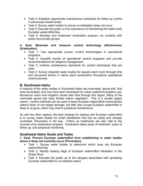 2008 Statewide Strategic Plan for Eurasian Watermilfoil in Idaho