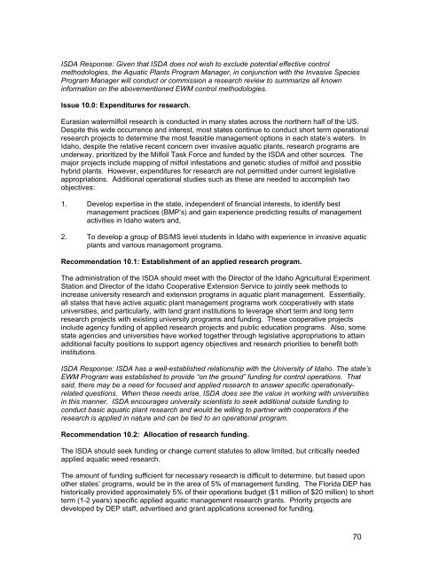 2008 Statewide Strategic Plan for Eurasian Watermilfoil in Idaho