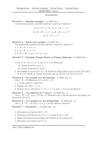 Exercices - Applications - Injection - surjection - bijection ... - Bibmath