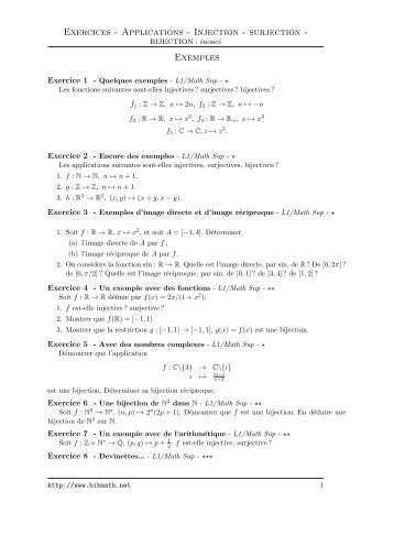 Exercices - Applications - Injection - surjection - bijection ... - Bibmath