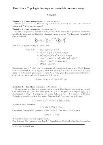 Exercices - Topologie des espaces vectoriels normÃ©s ... - Bibmath