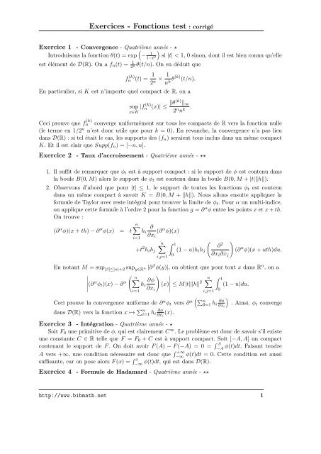 Exercices - Fonctions test : corrigÃ© - Bibmath