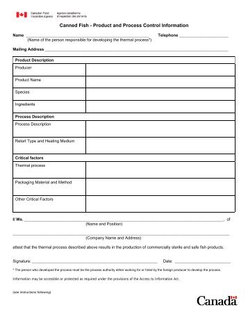 Canned Fish - Product and Process Control Information