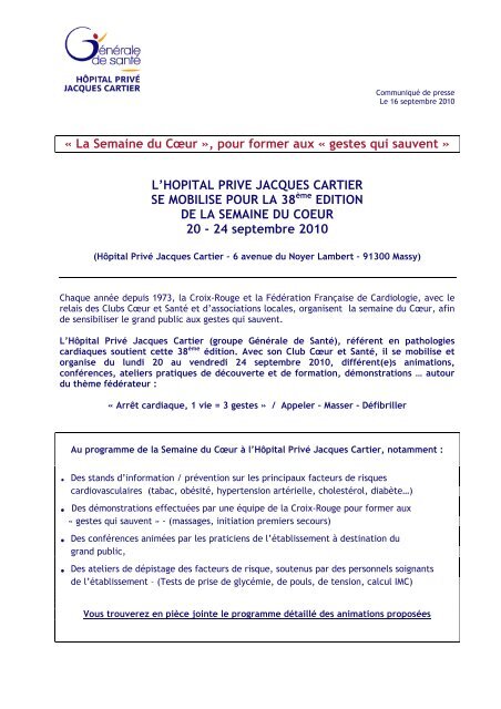 L'HÃ´pital PrivÃ© Jacques Cartier se mobilise pour la Semaine du Coeur