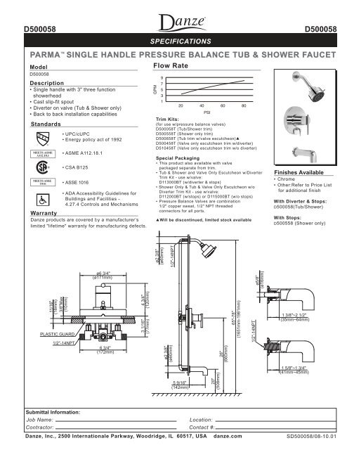 d500058 d500058 parmaâ¢ single handle pressure balance tub ...