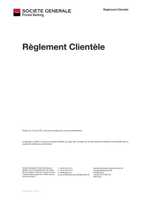 Règlement Clientèle - Societe Generale Private Banking Belgium