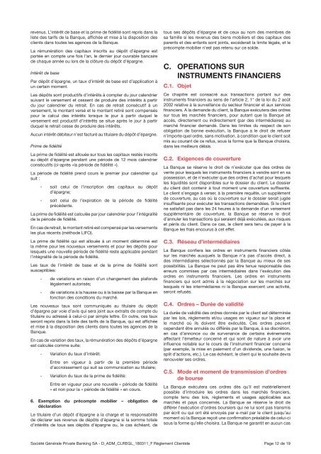 Règlement Clientèle - Societe Generale Private Banking Belgium