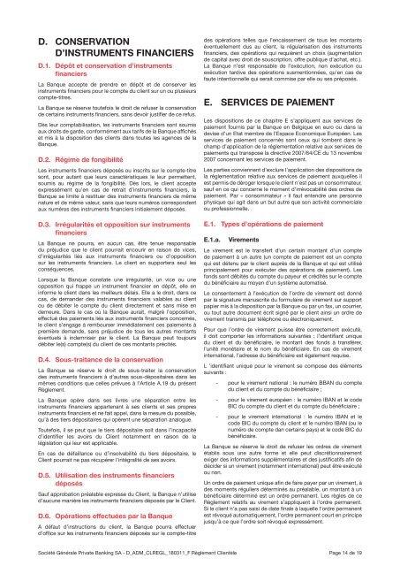 Règlement Clientèle - Societe Generale Private Banking Belgium