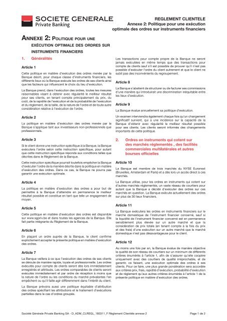 Règlement Clientèle - Societe Generale Private Banking Belgium