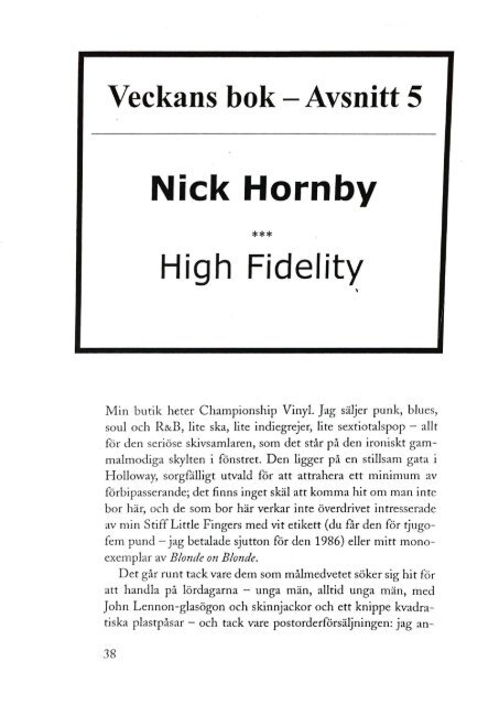 Veckans bok 5 - High Fidelity