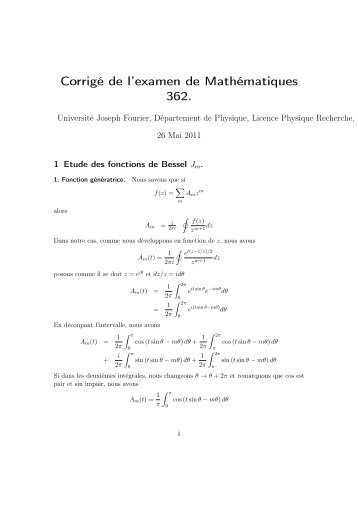 Corrigé de l'examen de Mathématiques 362. - Cours ...