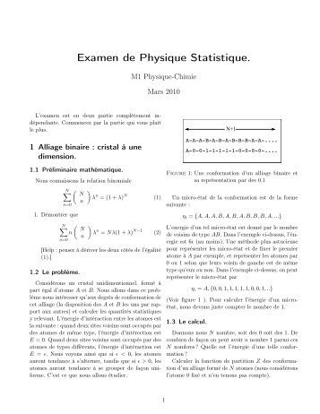Examen de Physique Statistique. - Cours Houchmandzadeh