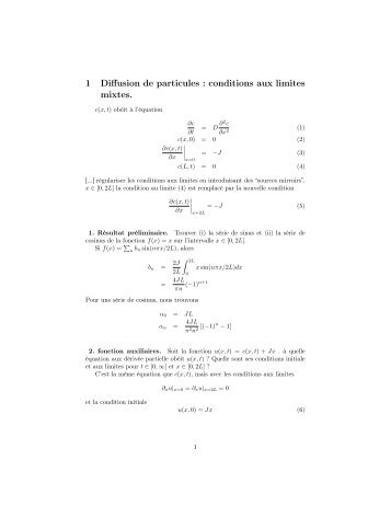 1 Diffusion de particules : conditions aux limites mixtes. - Cours ...