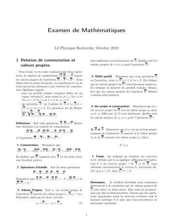 Examen de Mathématiques - Cours Houchmandzadeh