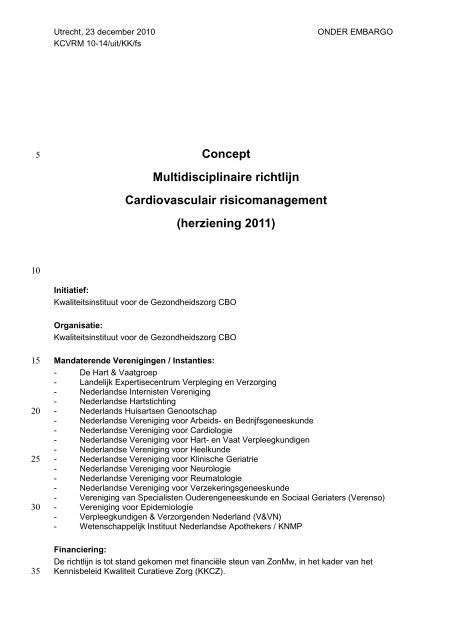 richtlijn Cardiovasculair Risicomanagement - CBO