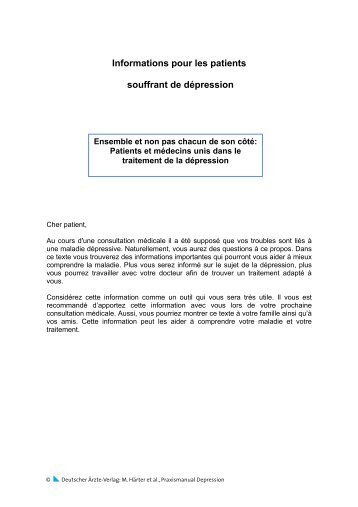 Informations pour les patients souffrant de dÃ©pression