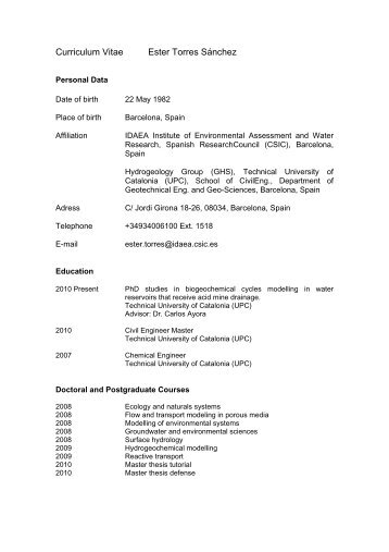 Curriculum Vitae Ester Torres SÃ¡nchez - UPC