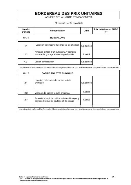 Cadre de réponse financier et technique - Inrap