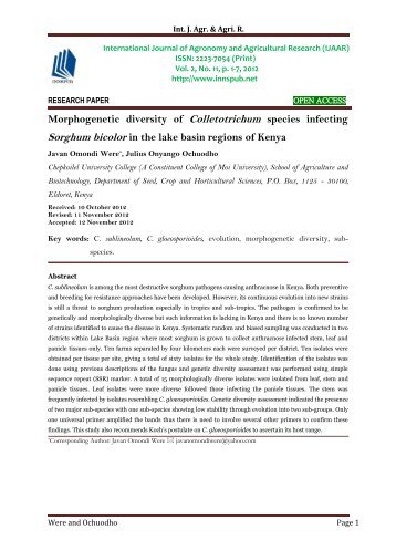 Morphogenetic diversity of Colletotrichum species infecting Sorghum bicolor in the lake basin regions of Kenya