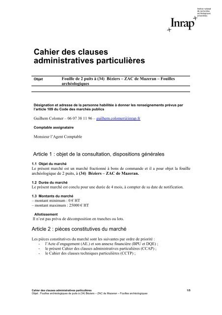 Cahier Des Clauses Administratives Générales Applicables Aux Marchés ...
