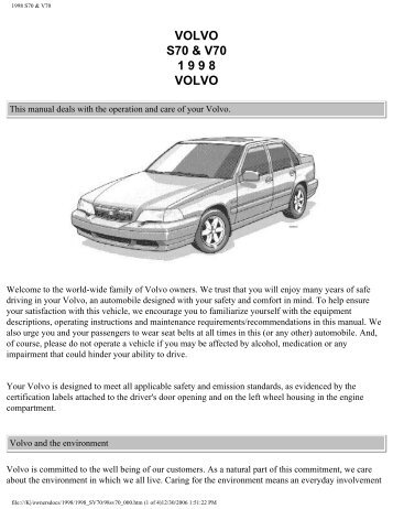 VOLVO S70 & V70 1 9 9 8 VOLVO - Club Volvo - Romania