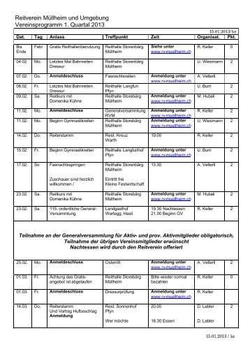 Vereinsprogramm 1. Quartal 2013 - RV Muellheim