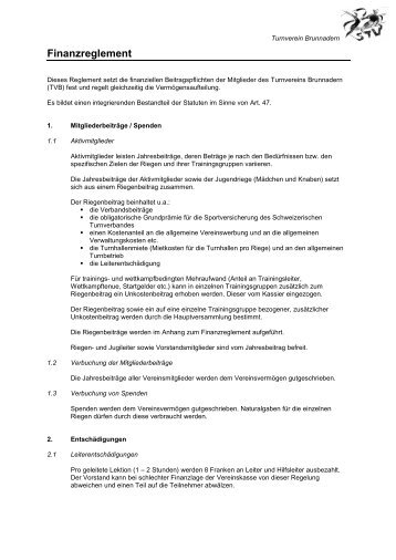 Finanzreglement als PDF - beim Turnverein Brunnadern