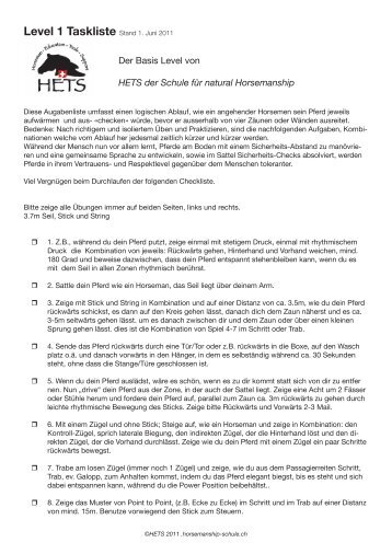 Level 1 Taskliste Stand 1. Juni 2011 - HETS